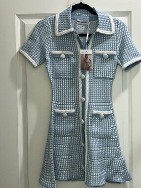NWT Self-Portrait Blue Lurex Knitted Mini Dress